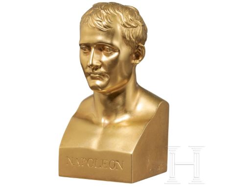 Edle Napoleonbüste, 19. Jhdt.  Bronze-Hohlguss, vergoldet, am Sockel die Signatur "Chaudet" und die Gießermarke "F. Barbedien