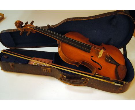 Viola, full size stamped Emile Blondelet with bow in hard case in good condition