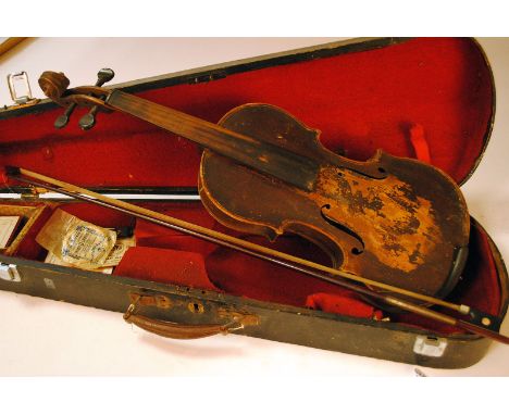 Violin, full size stamped George Chanot a Paris with bow in hard case needs attention