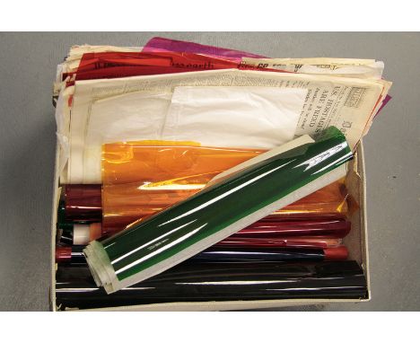 Lighting Gell Filters, a large quantity of theatrical coloured lighting filter sheets in a suitcase (a lot)