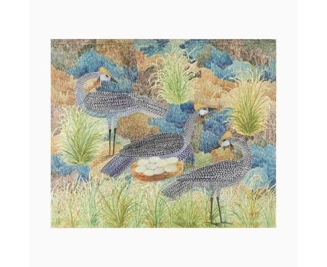 Mulongoy Pili Pili (République Démocratique du Congo, 1914-2007)Oiseaux protégeant le nid signé 'Pili Pili' en bas à droitehu
