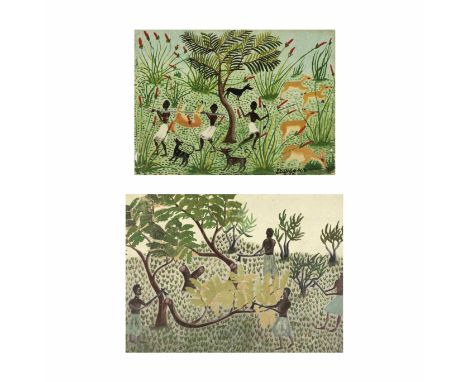 Norbert Ilunga (XXe siècle, République Démocratique du Congo)Scène de chasse (deux oeuvres) (i) Scène de chasse1952signé et d