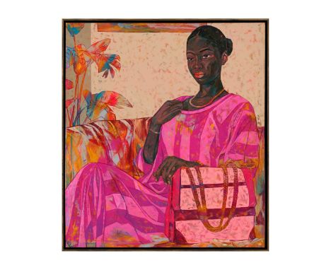 Ametefe Kukubor (Ghana, né en 1984)Lady in pink signé et titré 'Ametefe Kukubor, Lady in pink' au reversacrylique sur toile s