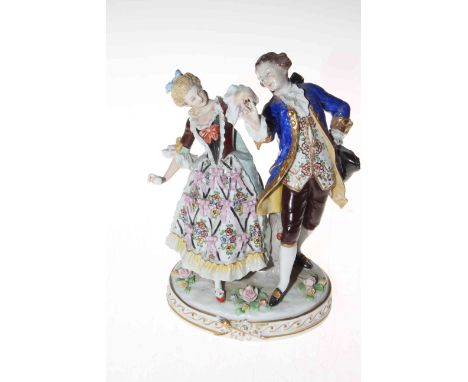 Sitzendorf porcelain group of dancing couple, 22cm high, blue mark.