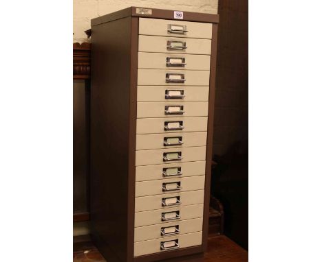 Triumph two tone fifteen drawer index cabinet, 90cm high by 31cm wide by 41cm deep.