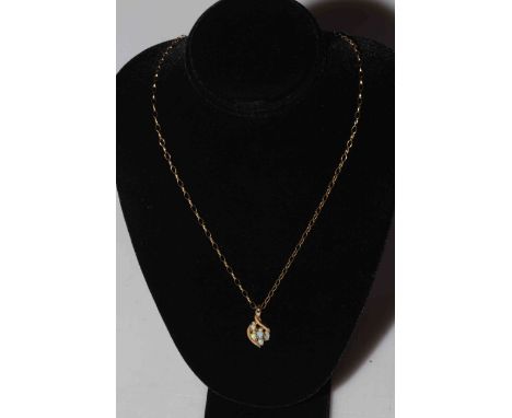 9 carat gold and opal pendant and chain, pendant 23mm by 9mm.