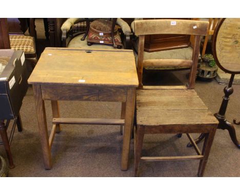 Vintage child's school desk and antique bar back chair (2).