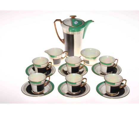 Crown Devon Art Deco fifteen piece coffee set, gilt number 2809.