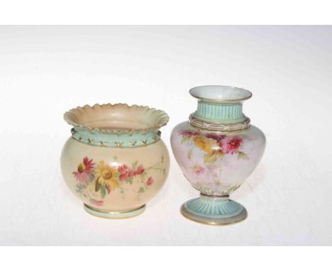 Royal Worcester vase with flowers on shaded ground, no. 1727, and blush ware small jardiniere (2).