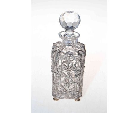 'Baroque' silver mounted Atlantis decanter, hallmark to foot MG &amp; SA, London circa 1980, 23cm high.