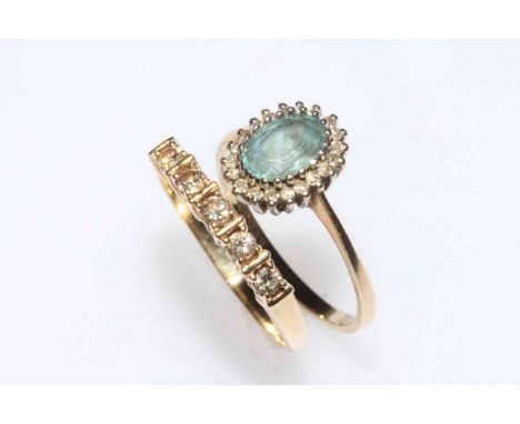 9 carat gold five stone diamond ring and 9 carat gold gem set ring, sizes M (2).