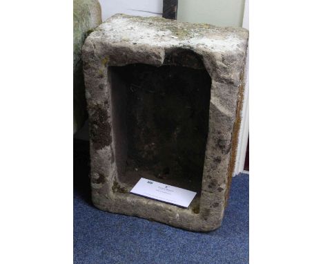 Weathered stone garden trough, 30cm by 62cm by 46cm.