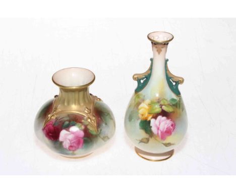 Two small Royal Worcester rose painted vases, shape no. 288 and 306, circa 1900.