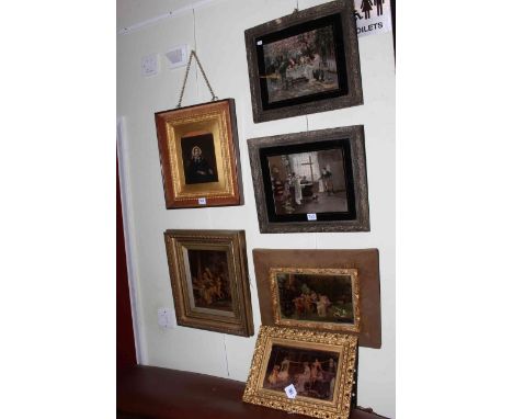 Collection of three framed concave chrystoleums, largest 40cm by 35cm including frame, pair flat chrystoleums and cased gilt 