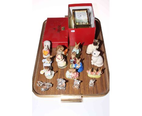 Spode carriage clock (boxed), Royal Albert and Beswick Beatrix Potter figures, two Royal Doulton Bunnykins, two Beswick cats 