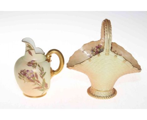Royal Worcester blush ware basket, no. 393, and flat backed jug, no. 1094 (2).