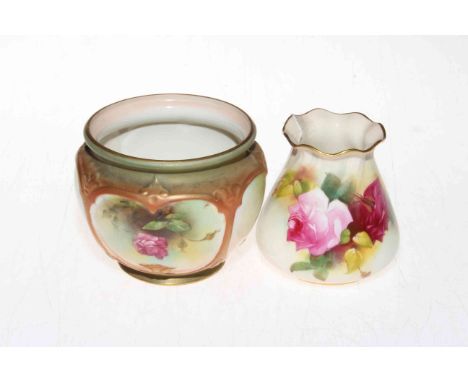 Royal Worcester S. Pilsbury rose painted vase, shape no. 957, and small rose painted jardiniere, date code 1906 (2).