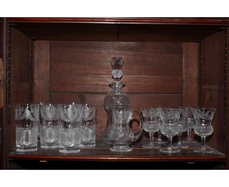 Edinburgh crystal 'Thistle' suite of glassware comprising decanter, water jug, six tumblers and six wine glasses (14).