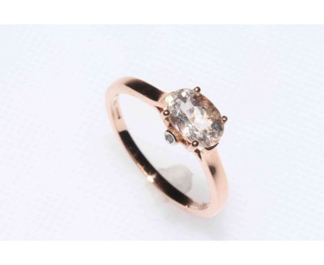 Morganite and diamond 9k rose gold ring, morganite 1.11 carat, size P/Q, with certificate.