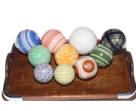 Collection of ten 19th/20th Century pottery carpet bowls.