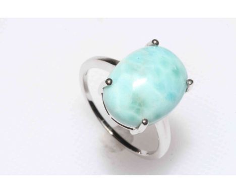 Larimar 10.32 carat 9k white gold ring, size P/Q, with certificate.