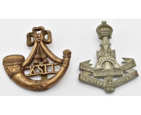 British Army economy badges for the King's Shropshire Light Infantry (A Stanley &amp; Sons, Walsall, to reverse) and The York