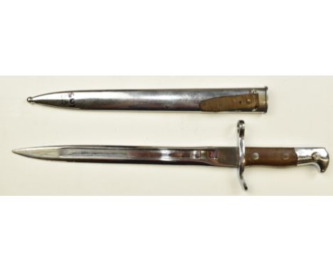 Swiss 1889/99 pattern bayonet 257113 to crossguard and Waffenfabrik Neuhausen to ricasso, with 30cm chromed fullered blade an