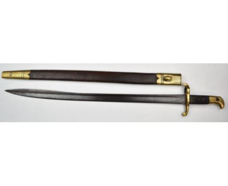 British 1855 pattern Lancaster sword bayonet, some stamps to ricasso, with 61cm pipeback blade and scabbard.&nbsp;PLEASE NOTE