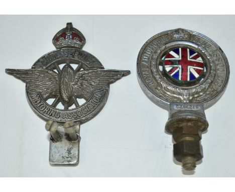 Two vintage or classic car badges comprising Civil Service Motoring Association with crown finial and Royal Automobile Club (