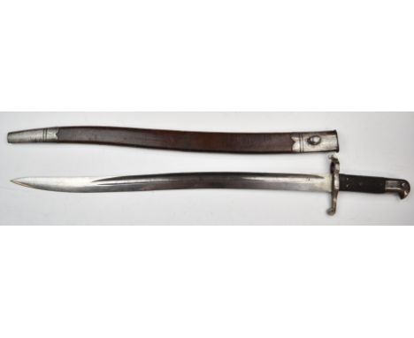 British 1856/58 pattern sword bayonet with 58cm yataghan fullered blade and scabbard. PLEASE NOTE ALL BLADED ITEMS ARE SUBJEC