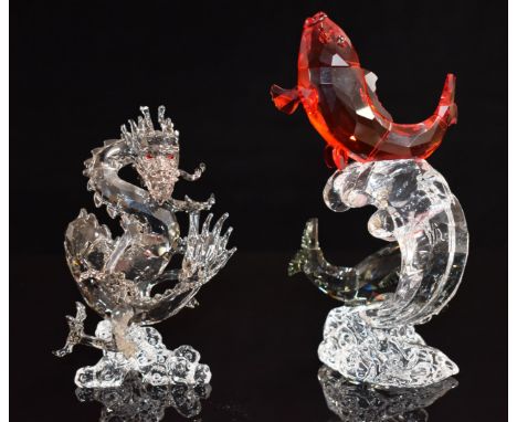 Two Swarovski Crystal animal groups comprising Tutelary Spirit Admirable Fish and The Dragon Swarovski Collectors Society 25 