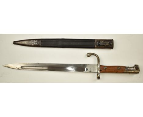 Brazilian 1908 pattern bayonet for Mauser stamped 6533 to cross guard and Simson &amp; Co to ricasso, with 30cm fullered blad