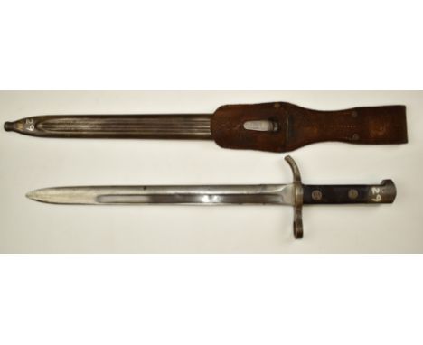 Finnish 1927 pattern Mosin - Nagant bayonet stamped Hackman &amp; Co to ricasso, with 30cm fullered blade, scabbard and frog.