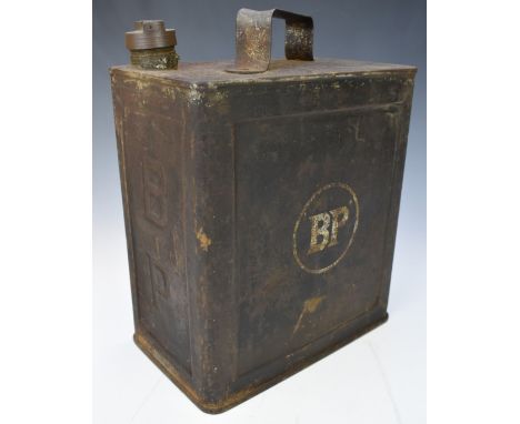 British Petroleum BP Motor Spirit vintage car two gallon petrol can, with BP cap, embossed logo to sides and painted to front