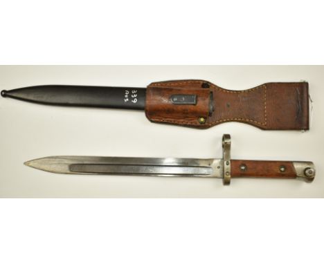 Austrian 1895 pattern Mannlicher bayonet with some clear stamps, 25cm fullered blade, scabbard and frog.&nbsp;PLEASE NOTE ALL