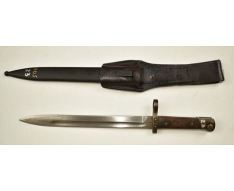 Austrian 1895&nbsp;pattern&nbsp;Mannlicher bayonet stamped CE over WG to ricasso, with 24.5cm fullered blade, scabbard and fr