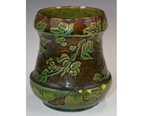 Farnham Art Pottery vase with vine decoration and incised Edria Pearson to base, height 10cm