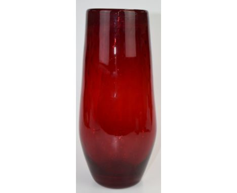 William Wilson for Whitefriars or similar ruby red glass vase with control bubble decoration, 32cm tall.&nbsp;