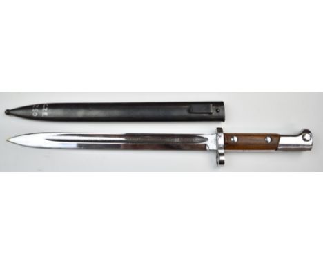 Czechoslovakia 1924 pattern bayonet with wooden grips, CSZ D to ricasso, 29.5cm chromed&nbsp;fullered blade and scabbard.&nbs