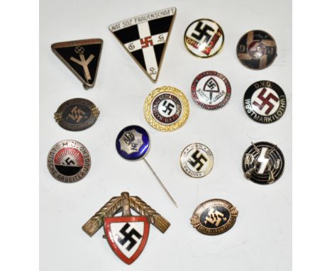 Fourteen German Third Reich Nazi Party enamel lapel badges including Women's Worker and Hitler Youth examples etc