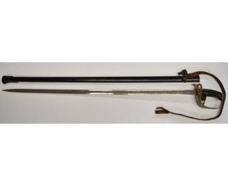 German 1889 pattern sword with Imperial cipher to folding guard, 89cm decorated blade inscribed Ulan Reg Hennings Von Treffen