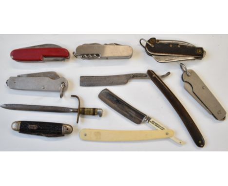 Six penknives / clasp knives including Swiss Army type, ABL 1951 and Gibberson &amp; Co 1945 with broad arrow mark, together 