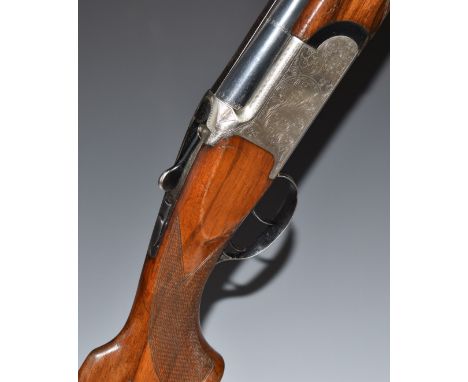 Bettinsoli 12 bore over and under shotgun with engraved locks, underside, trigger guard, top plate and thumb lever, chequered