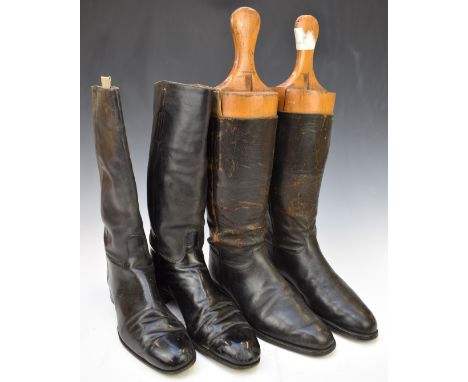 Two pairs of British Army Gloucestershire Regiment officer's riding boots, one pair attributed to Major Gardner MC, with one 
