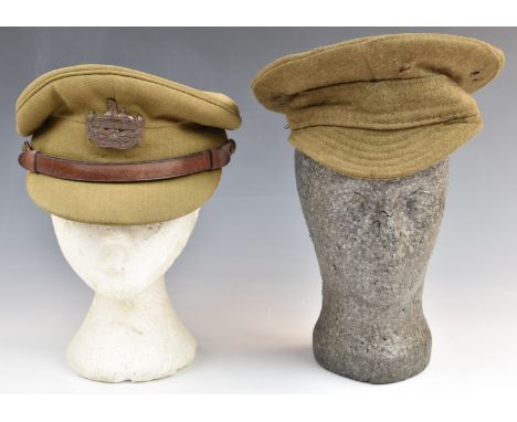 British Army Gloucestershire Regiment other ranks WW1 era and later cloth service cap and an officer's service dress cap with