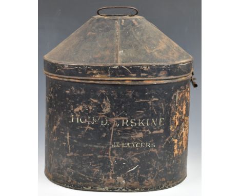 British Army 9th Lancers metal hat storage box named Hon D Erskine, 9th Lancers, height 50cmConsigned by the Soldiers of Glou