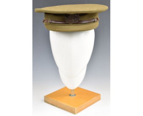British Army Gloucestershire Regiment WW1 officer's field service cap with bronze cap and large back badges, attributed to Lt