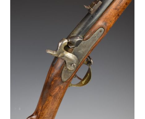 Antonio Zoli & Co muzzle loading percussion hammer action two band gun with eagle engraved to the lock, brass mounts, trigger