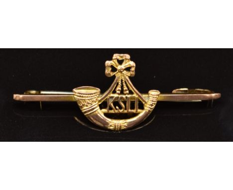 King's Shropshire Light Infantry&nbsp;9ct gold sweetheart brooch, 2.6g