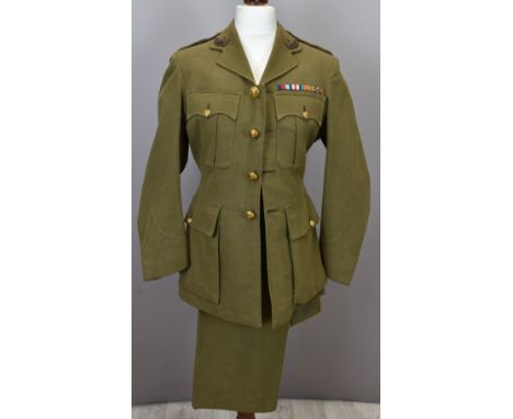 British Army Gloucestershire Regiment officer's service dress and trousers, with rank insignia to collar straps, collar badge